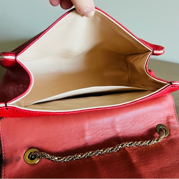 CHLOE June Bow Flap Shoulder Bag in Holly Berry Red Sheepskin Leather - Picture 3 of 9